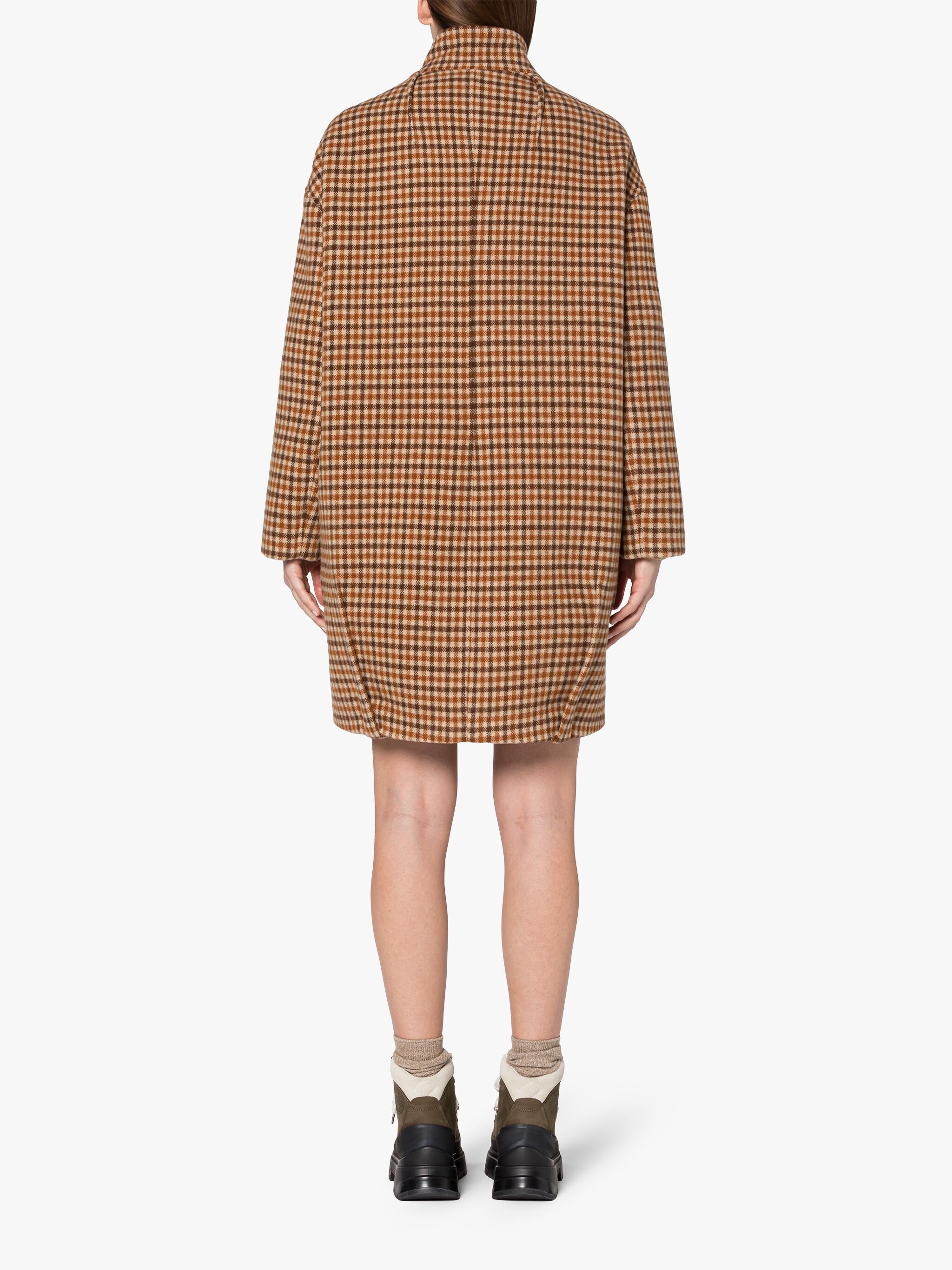FREDDIE BROWN CHECK WOOL COCOON COAT - 4