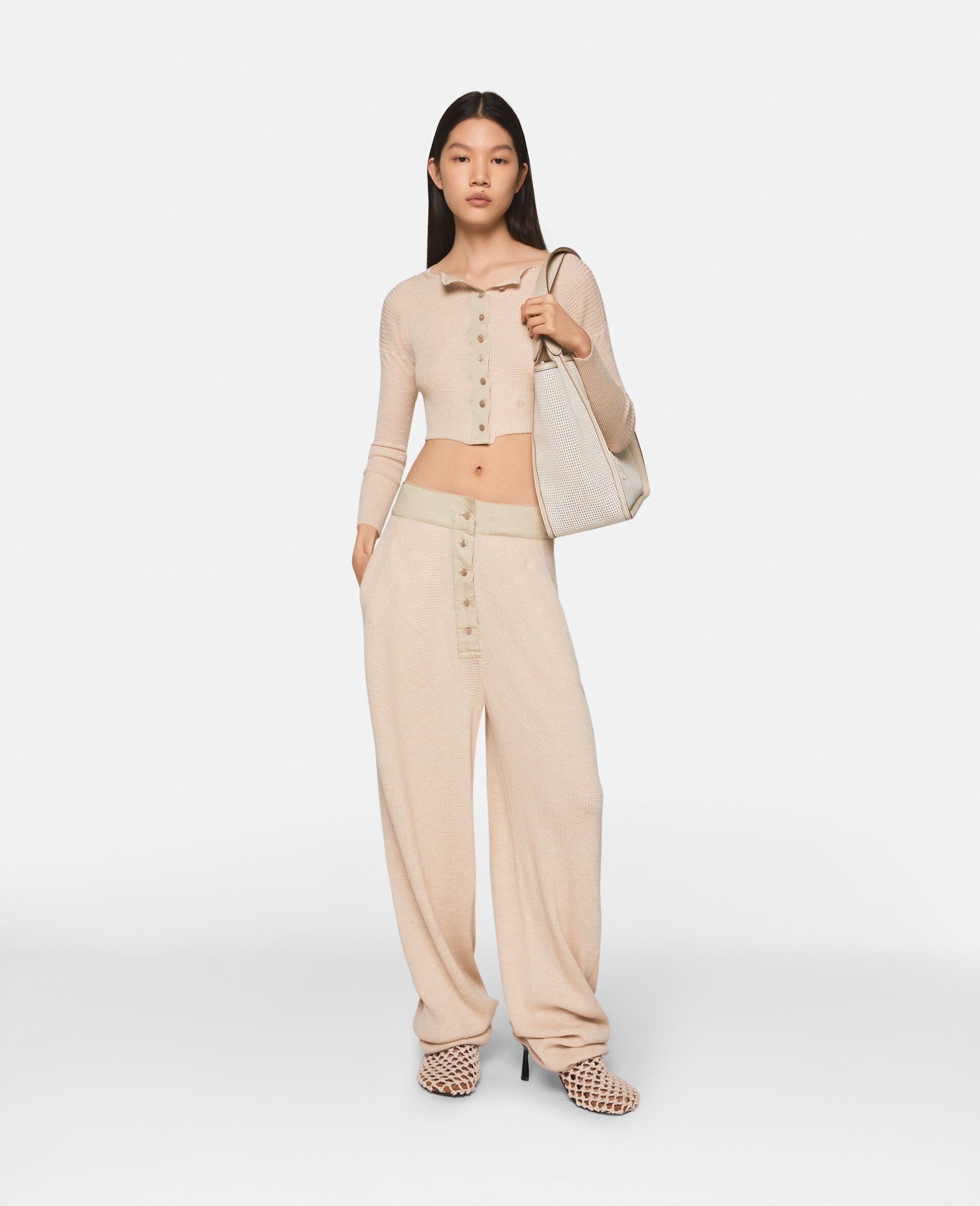 Waffle-Knit Cropped Wool Cardigan - 2
