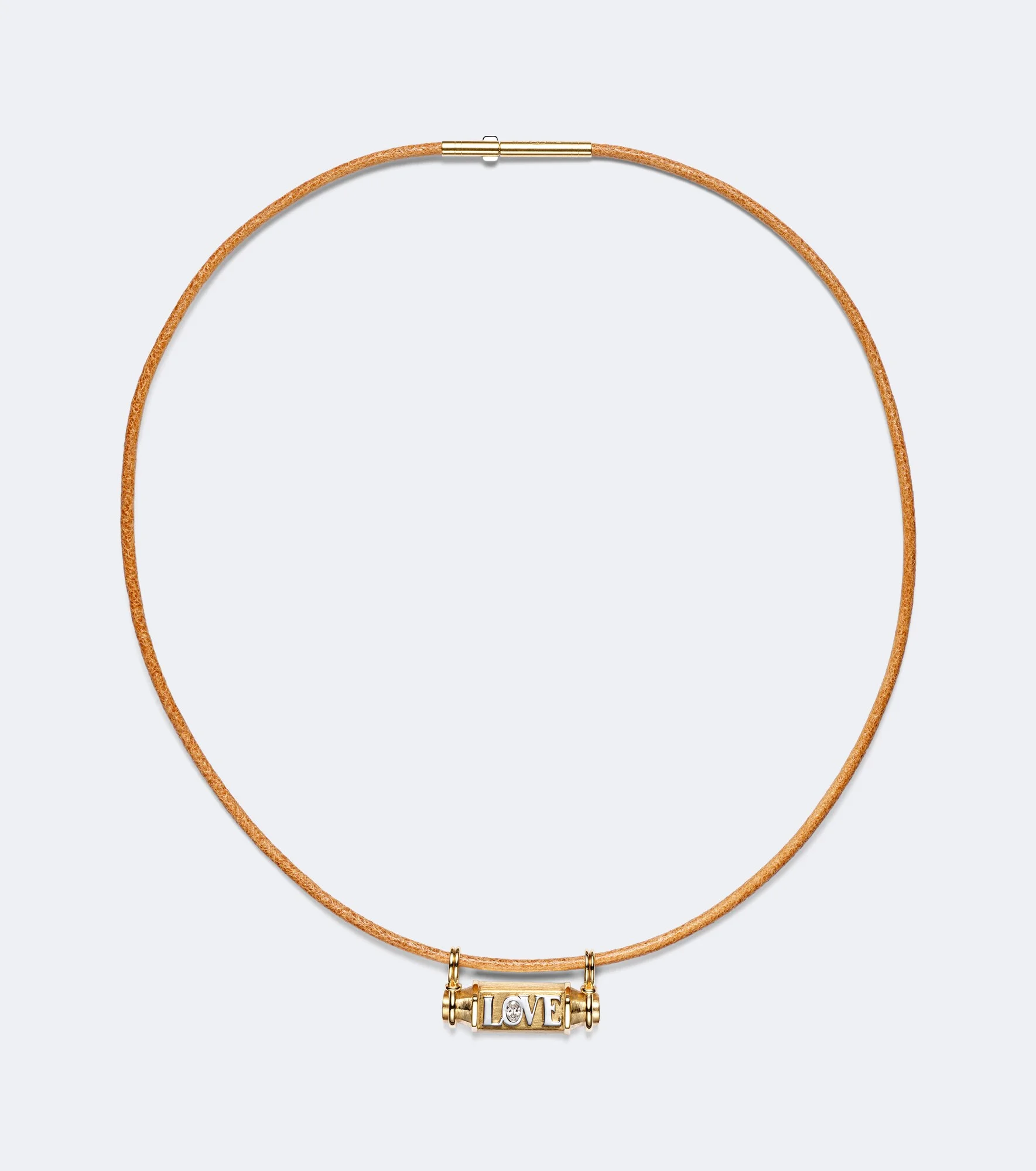 Love Smash 18kt gold and leather pendant necklace with diamond - 1