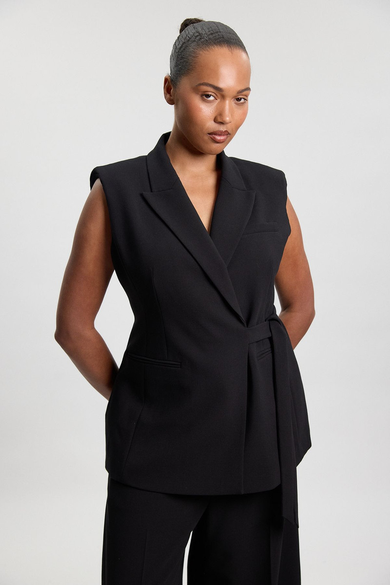 Plus Size Compact Stretch Tailored Tie Front Waistcoat 1