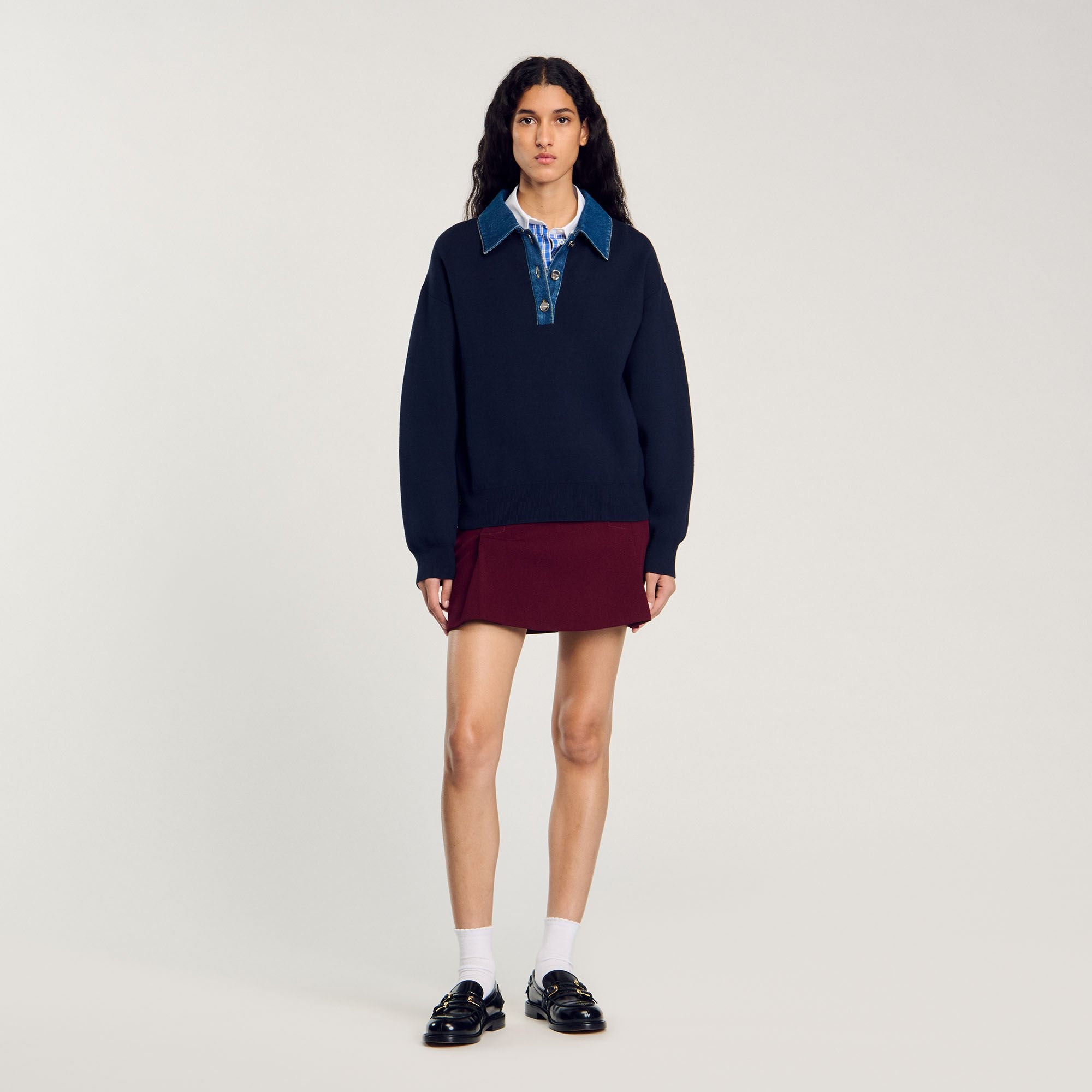 SWEATER WITH DENIM COLLAR - 2