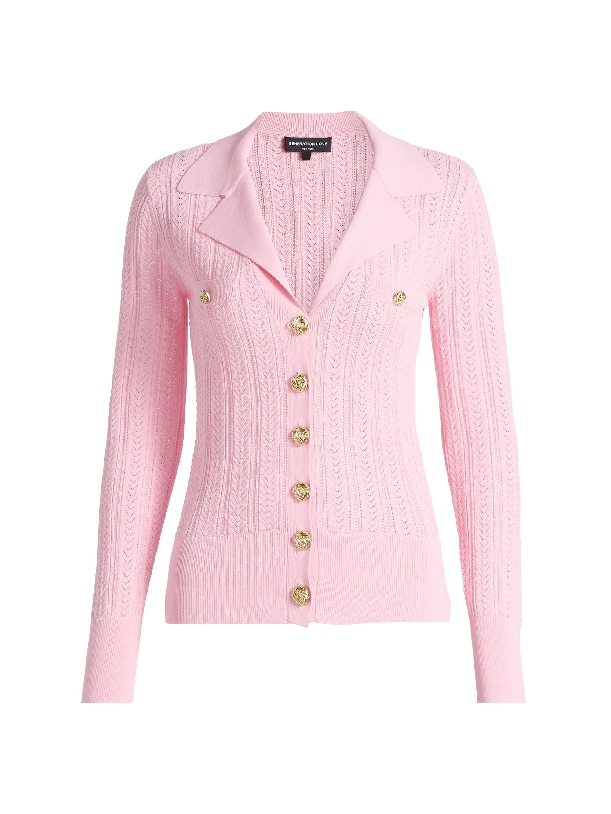 Women's Charlotte Pointelle-Knit Ribbed Cardigan - Soft Rose - 1