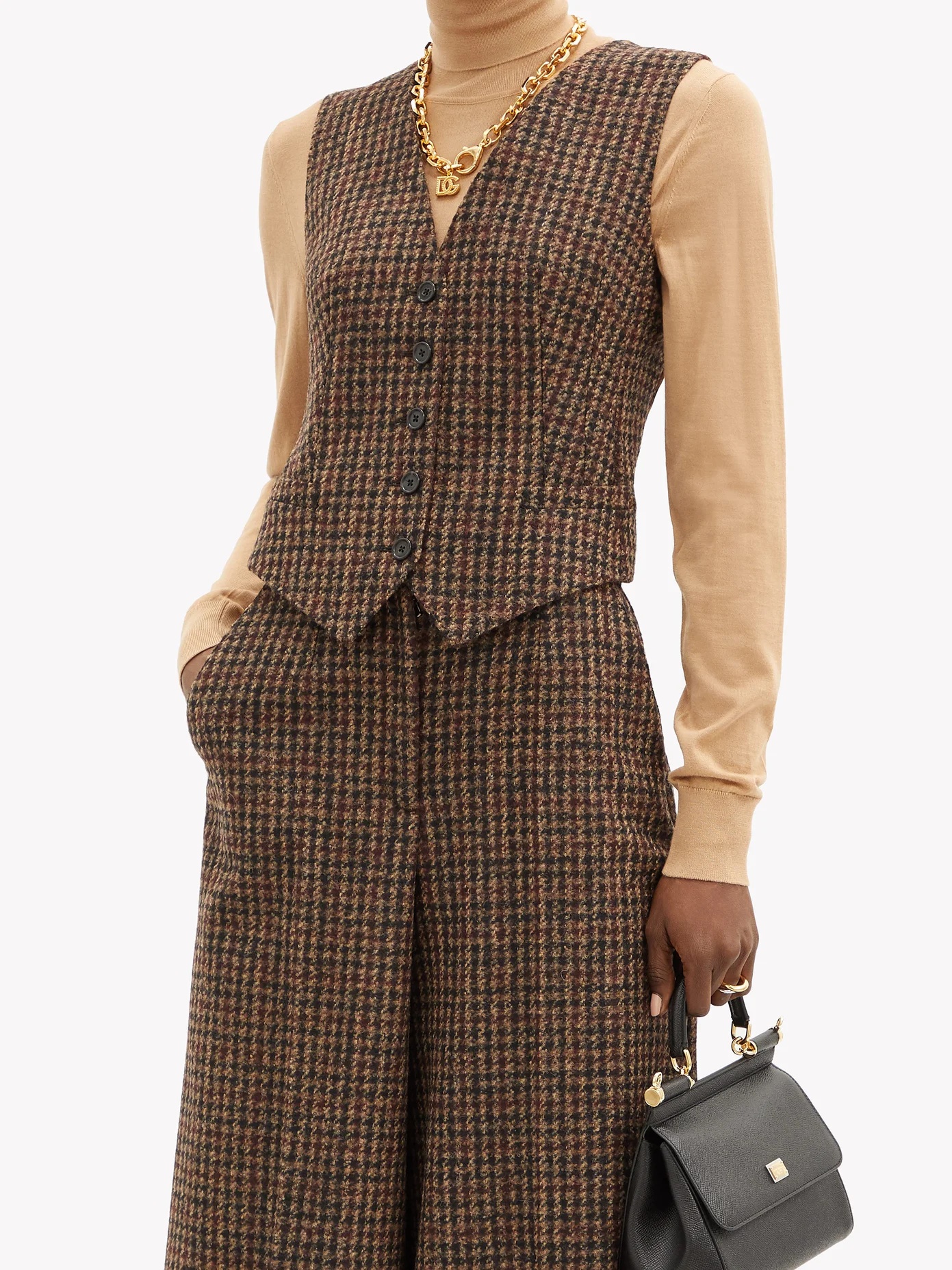 Houndstooth-check and leopard-print waistcoat - 6