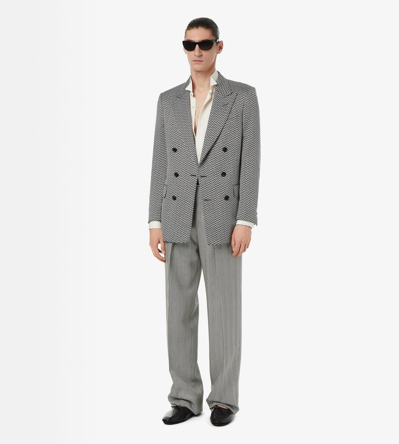JACQUARD SHARKSKIN HERRINGBONE DOUBLE PLEAT PANT 3