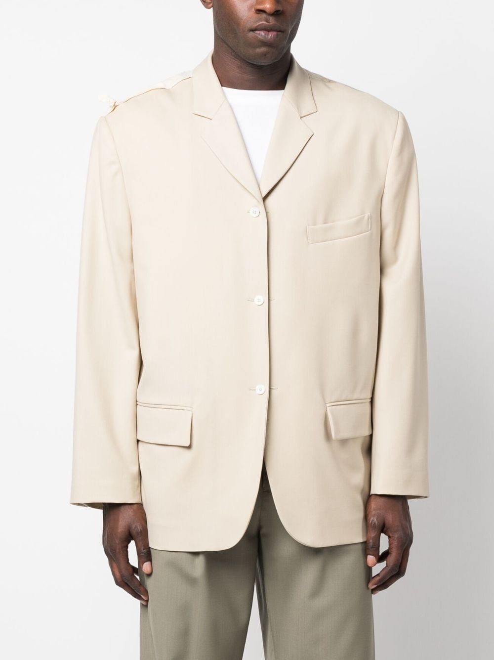 patchwork-panel single-breasted blazer - 3