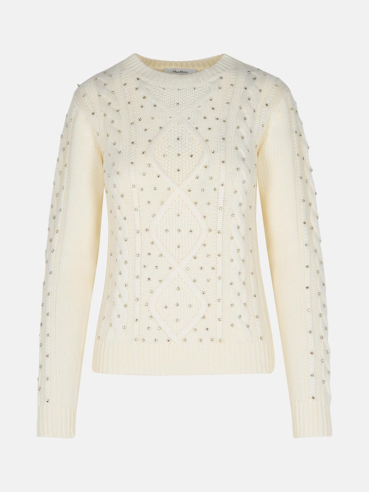 Max Mara 'ONDE' WHITE WOOL BLEND SWEATER lungolivigno REVERSIBLE
