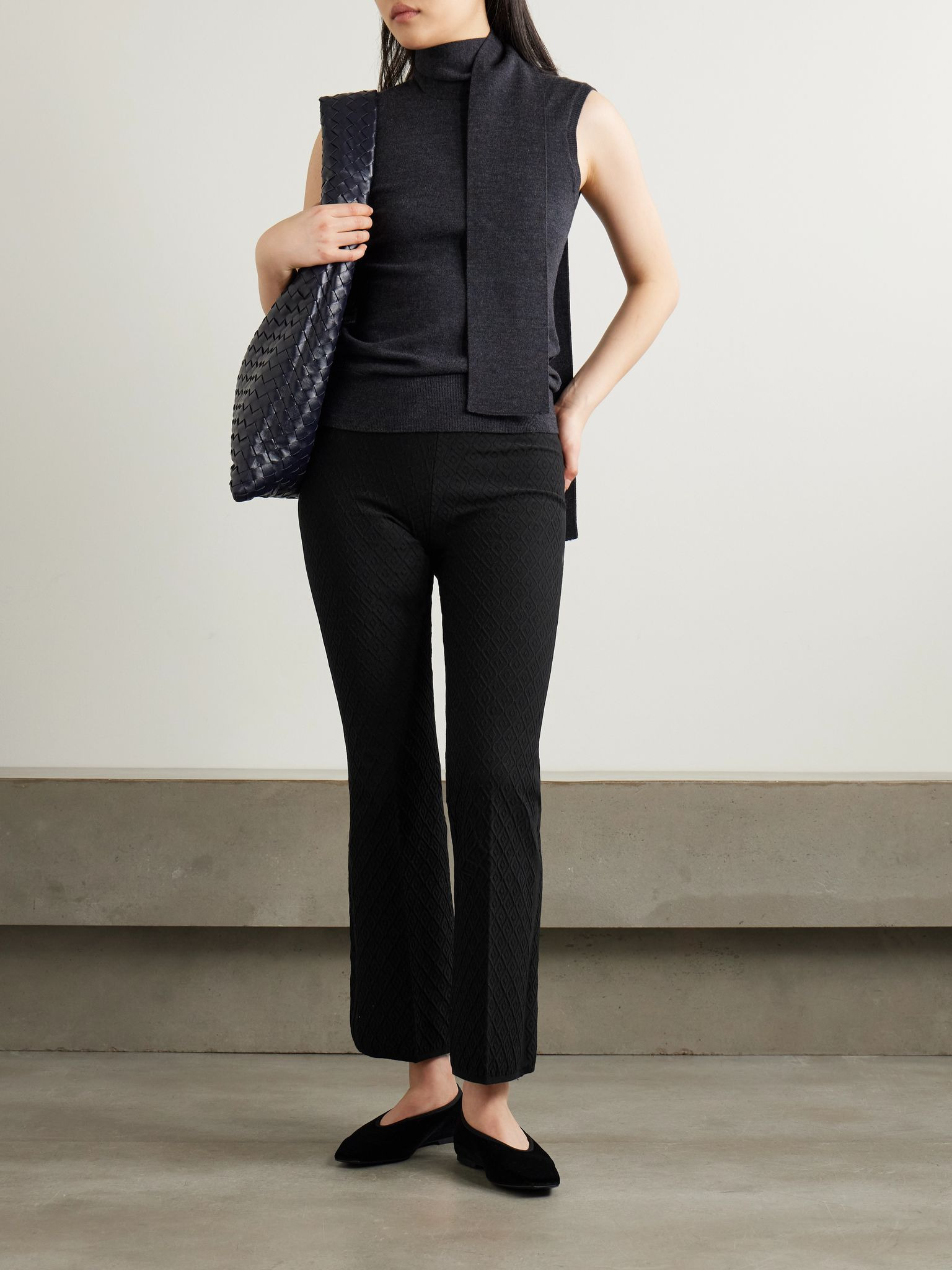 Kick It cropped cotton-blend jacquard flared pants Black - 2
