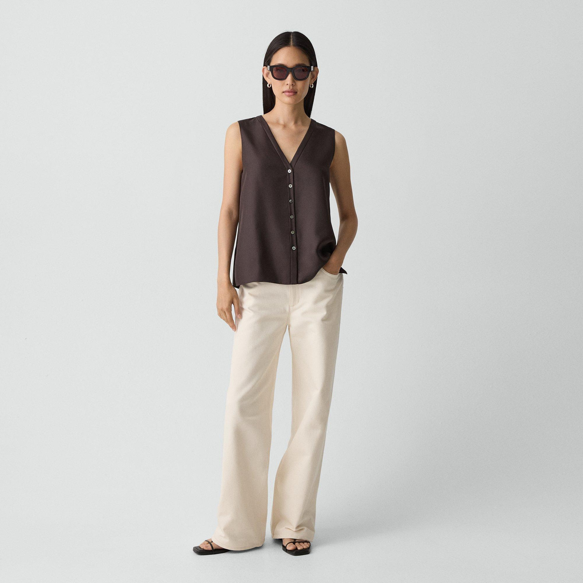 Sleeveless Button-Down Blouse in Mod Silk Twill - 6
