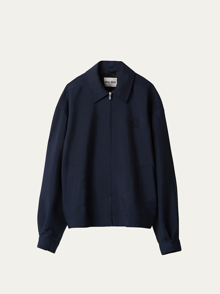 Logo-Embroidered Zip Up Wool Bomber Jacket - 1