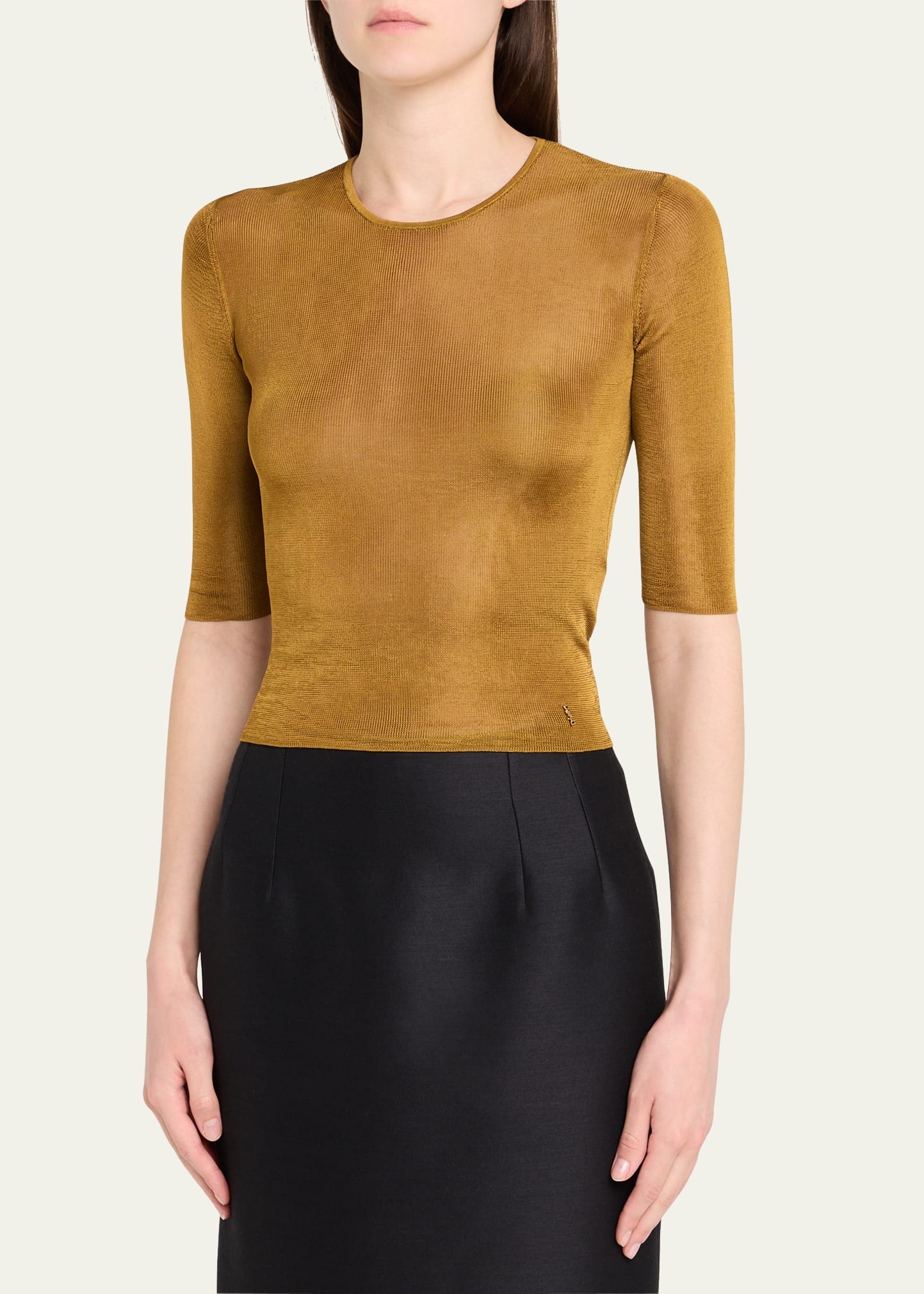 Quarter Sleeve Knit Top with Logo Detail - 4