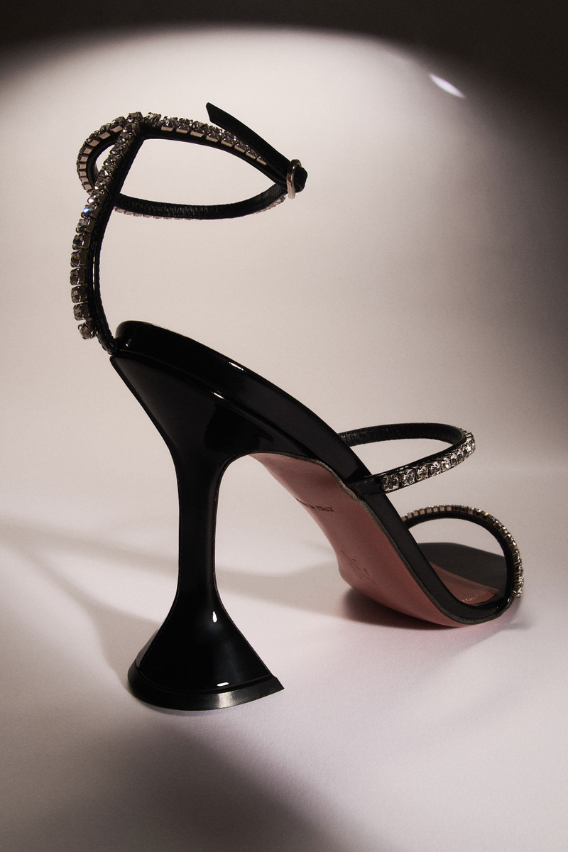 Amina Muaddi GILDA SANDAL BLACK PATENT AND WHITE CRYSTALS outlook