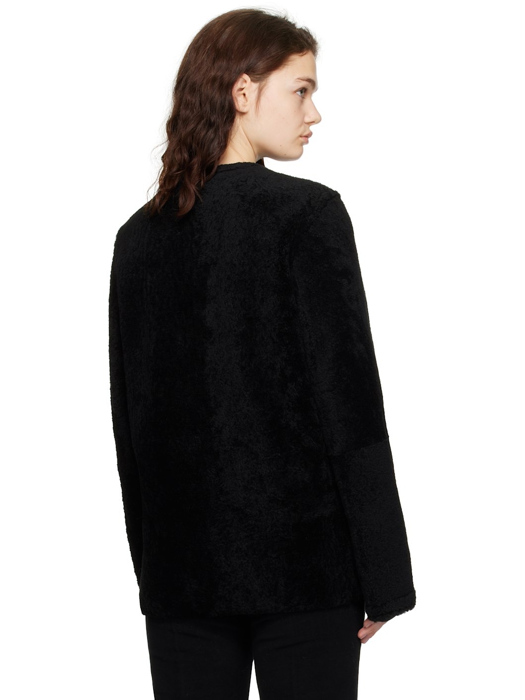 Black Zipped Teddy Shearling Jacket - 3