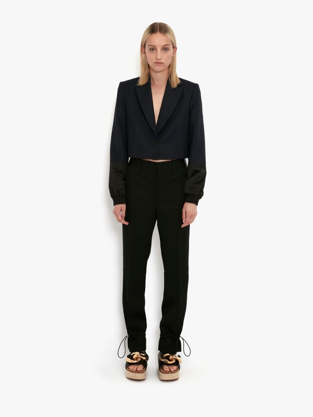 CROPPED CONTRAST SLEEVE TAILORED JACKET - 2