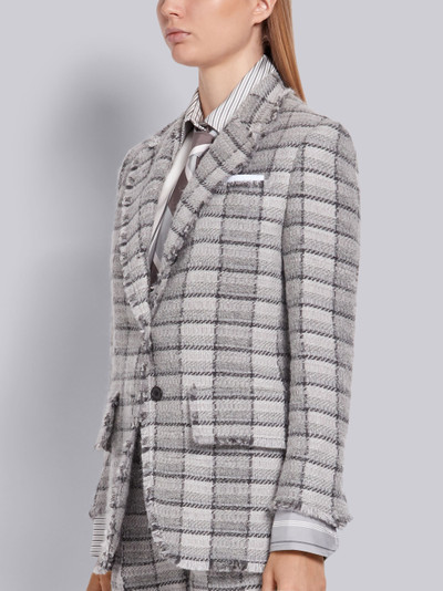 Thom Browne Medium Grey Oversized Check Organza Ribbon Wool Tweed Frayed Wide Lapel Jacket outlook