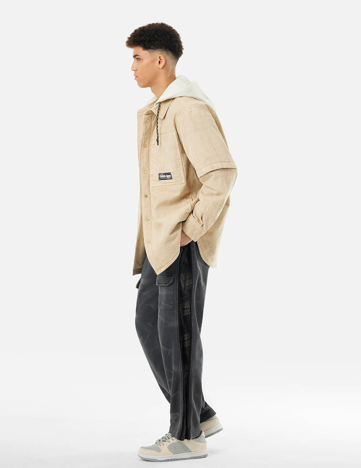 Garment Dyed Logo Print Side Zip Relax Fit Sweatpants - 3