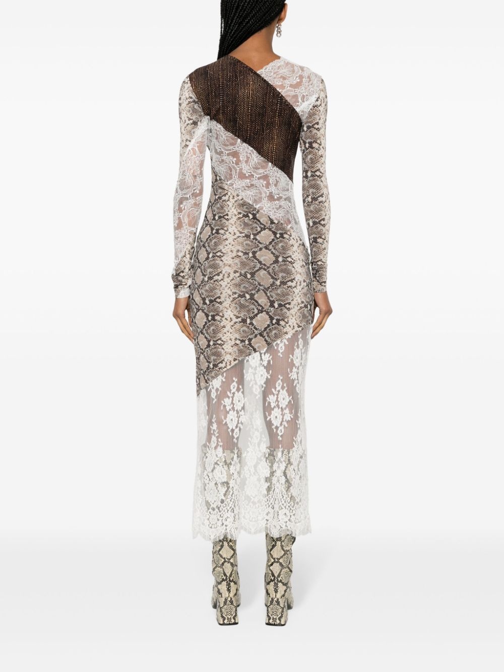 floral-lace panelled midi dress - 4