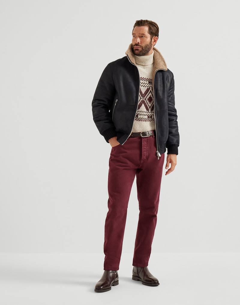 Nubuck-effect shearling bomber jacket with cashmere knit collar 5