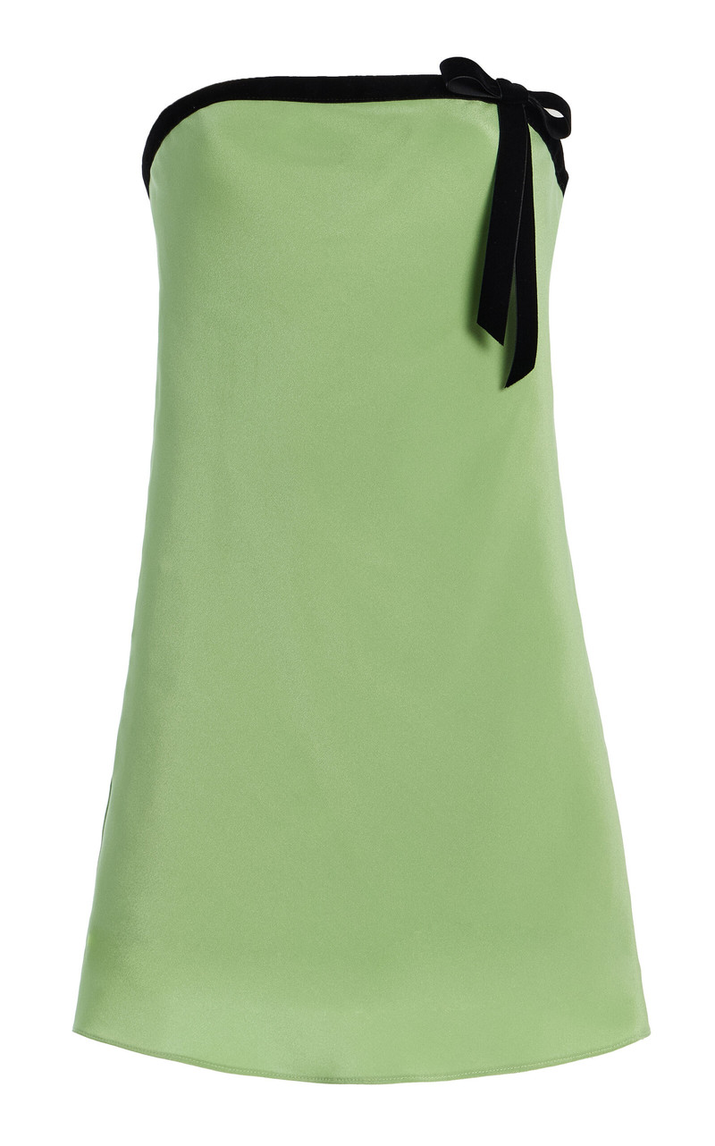 Velvet-Trimmed Silk Crepe Bias Mini Dress green 1