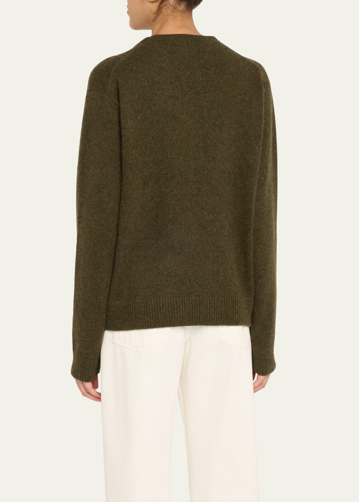 Long-Sleeve Cashmere Drop-Shoulder Crewneck Top - 3