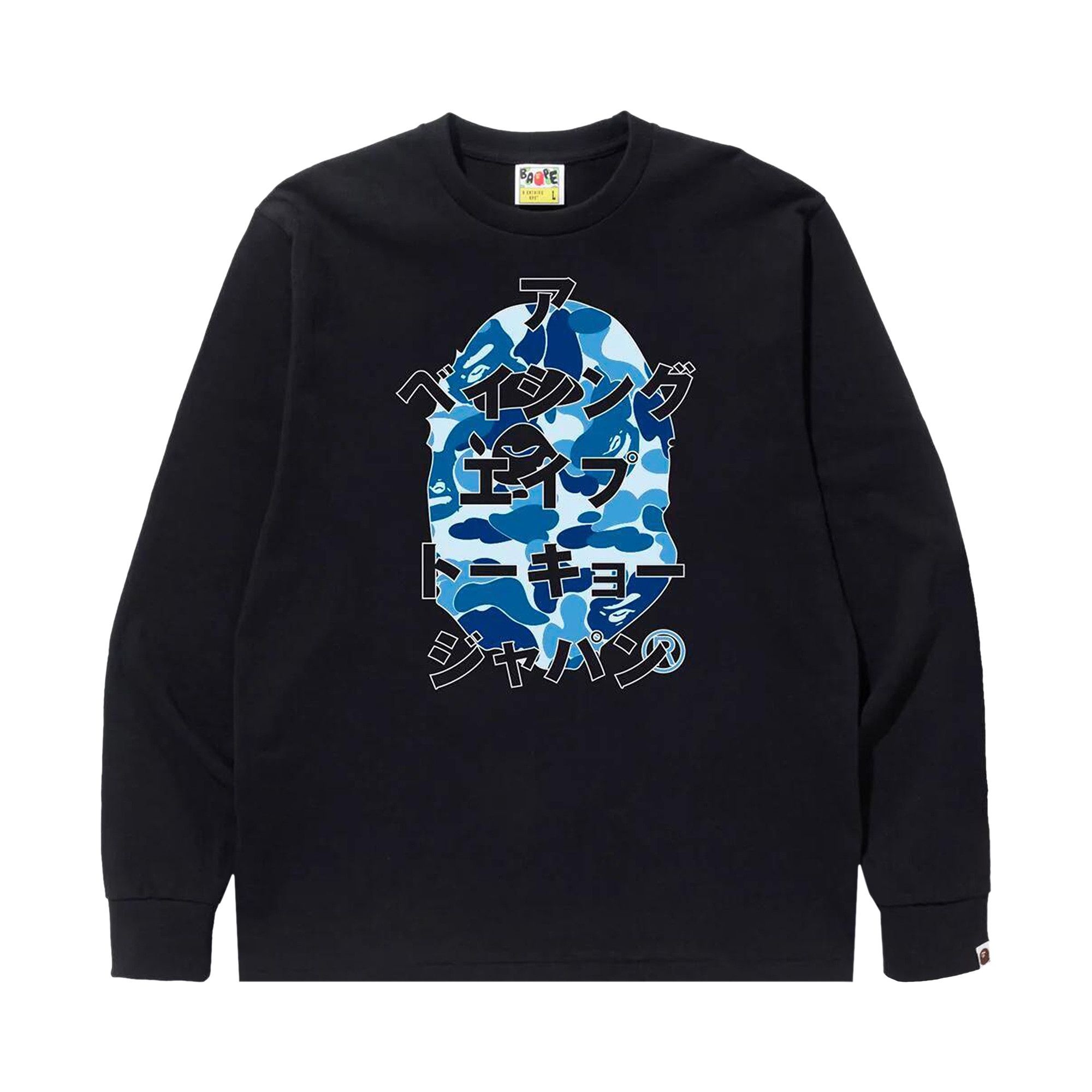 BAPE ABC Camo Japanese Letters Long-Sleeve Tee 'Black/Blue' - 1