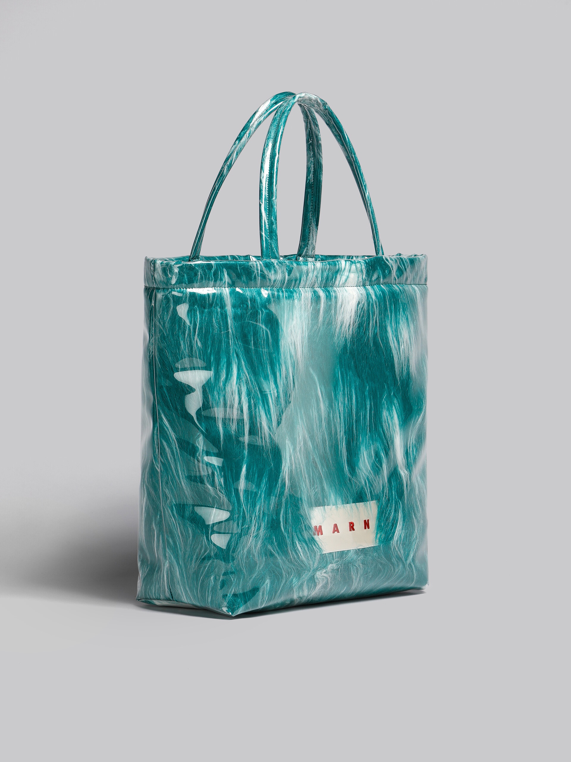 JADE GREEN COATED FAUX FUR TOTE - 5