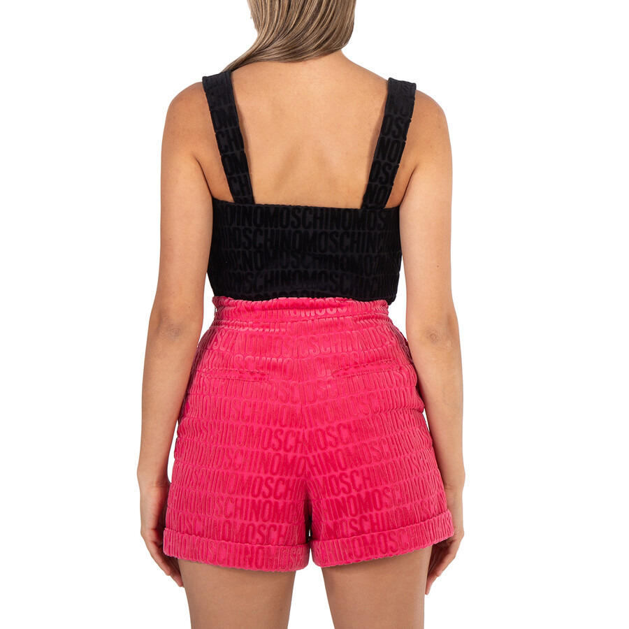 Moschino Fantasy Print Black All-Over Logo Crop Top - 5