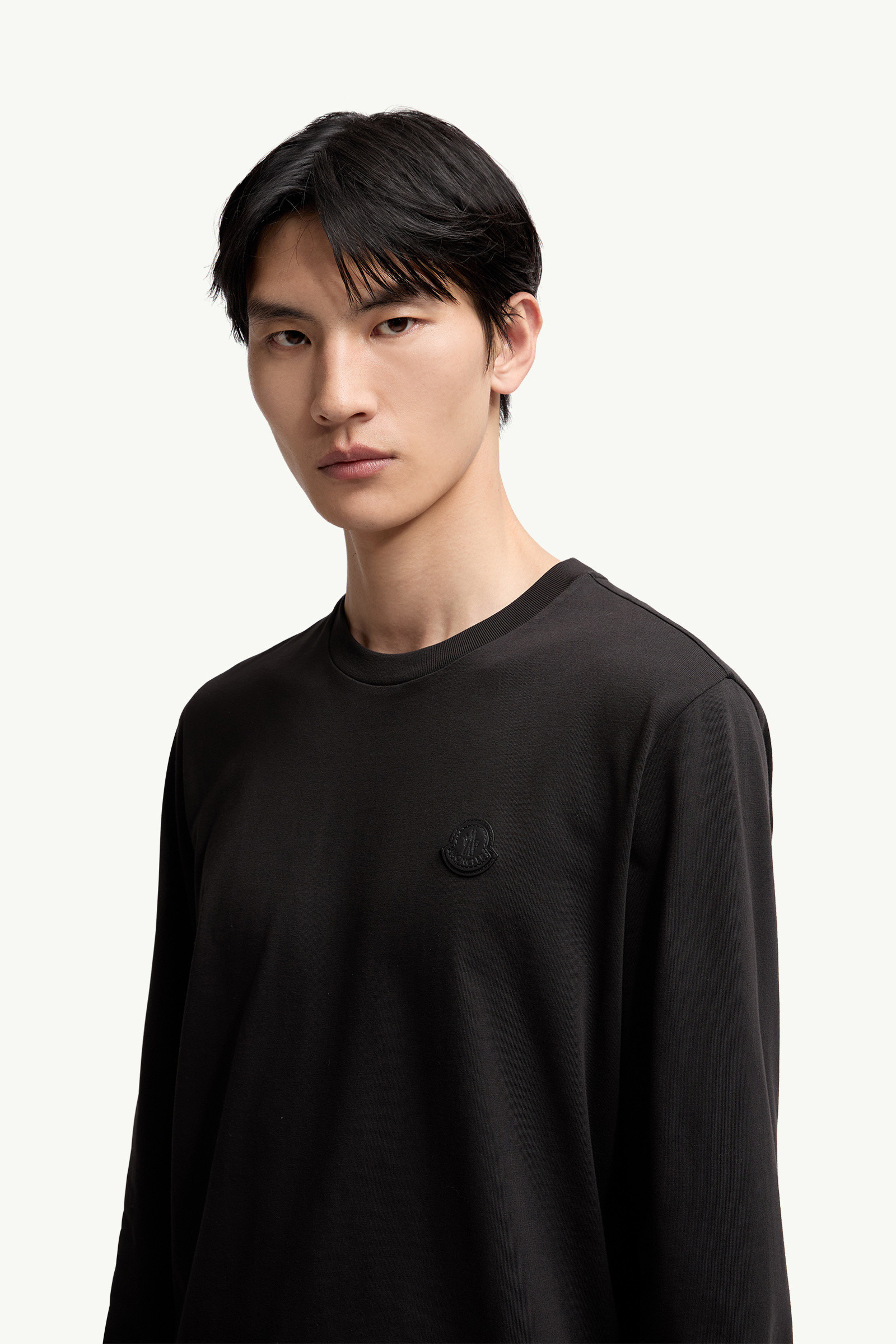 Leather Logo Long Sleeve Cotton T-Shirt - 4