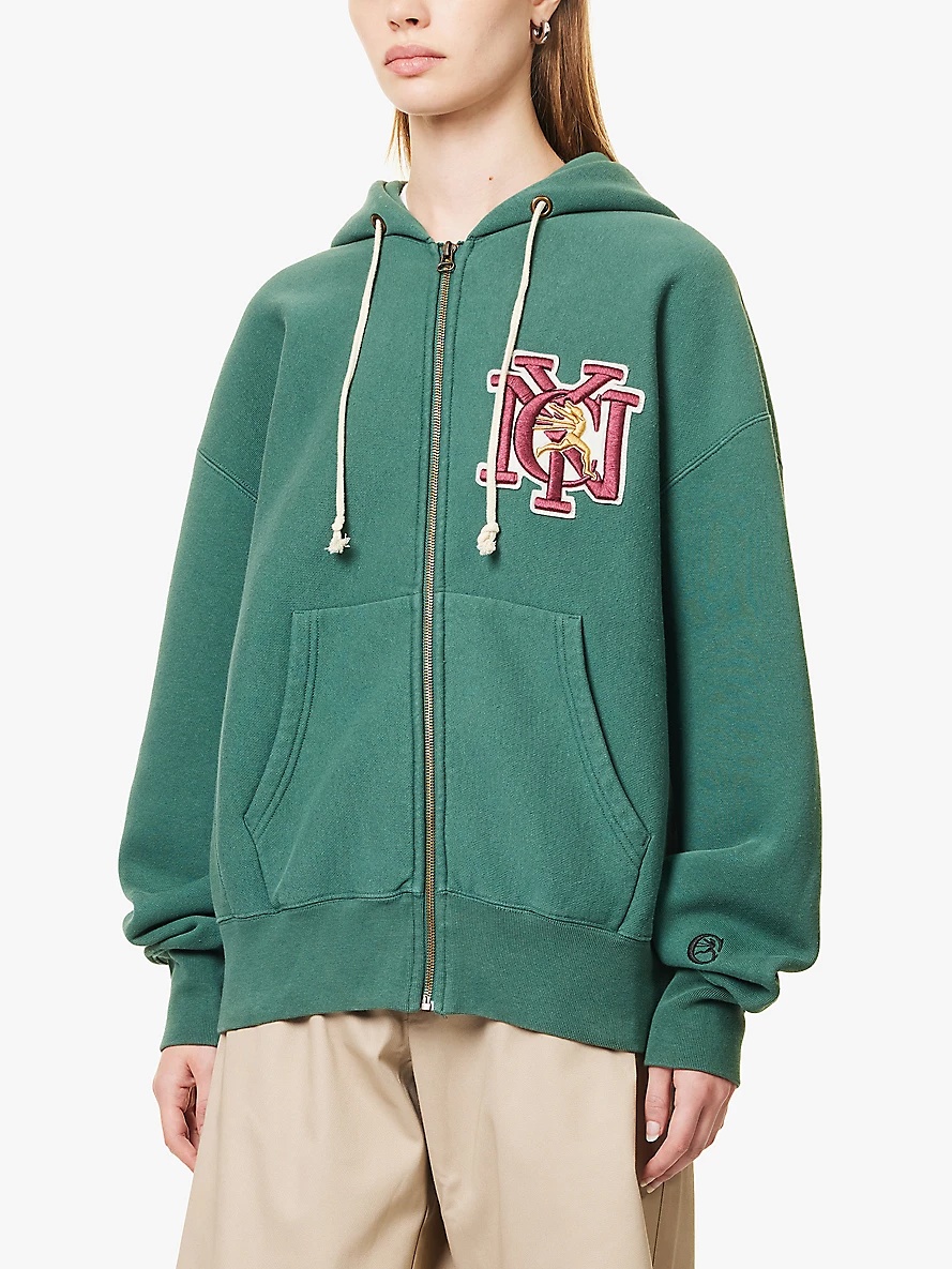 NYC-embroidered zipped cotton-blend jersey hoody - 3