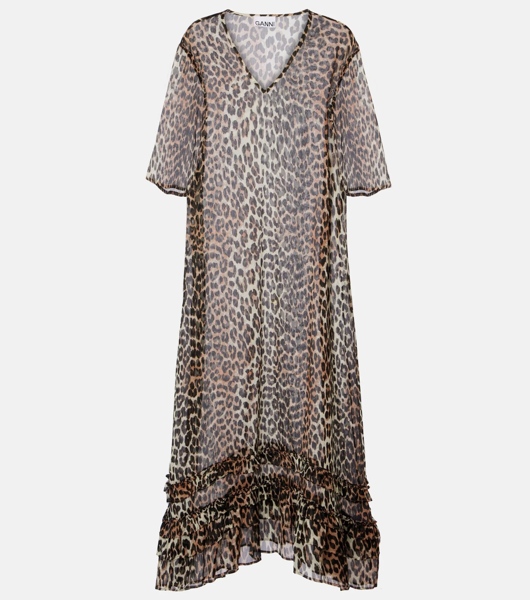 Leopard-print sheer chiffon midi dress - 1