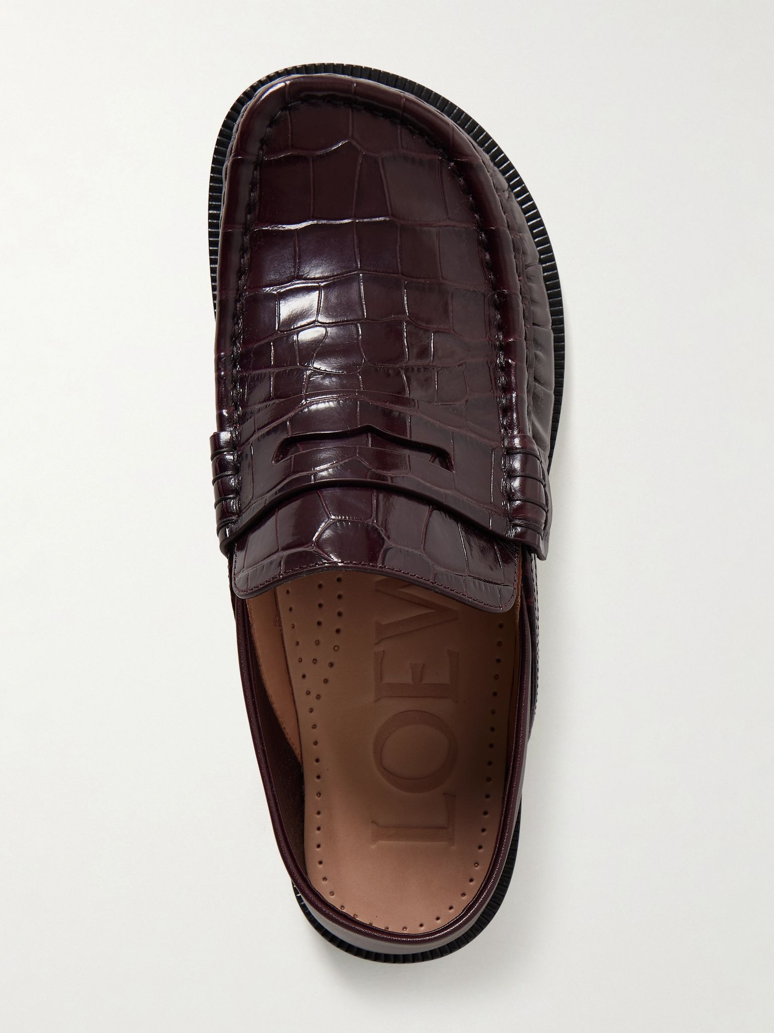 Campo collapsible-heel croc-effect leather loafers Burgundy - 5