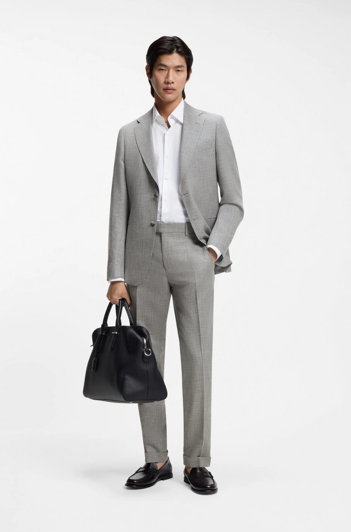 TWO-PIECE SLIM-FIT SUIT IN COTTON AND VIRGIN WOOL - 1