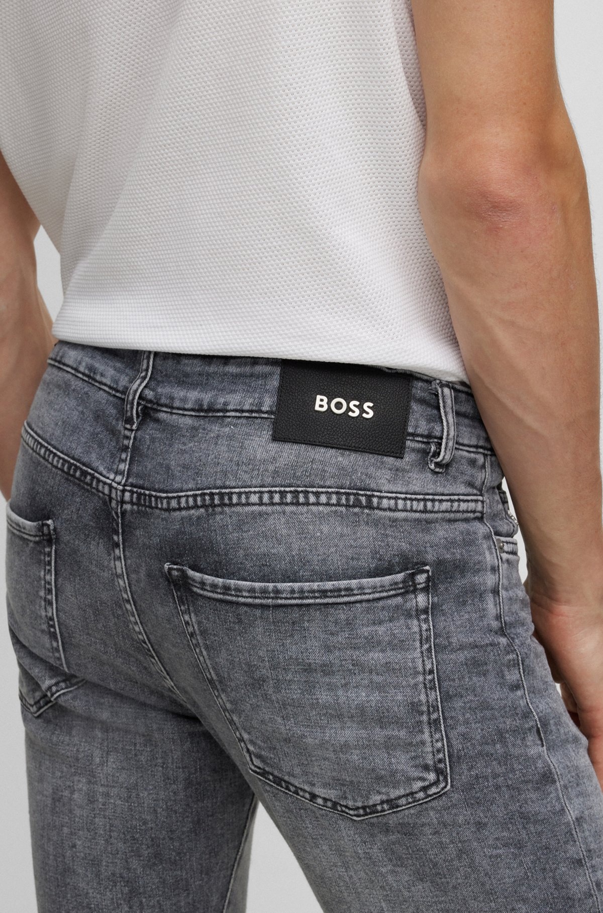 SLIM-FIT JEANS IN STONEWASHED GRAY ITALIAN STRETCH DENIM - 5