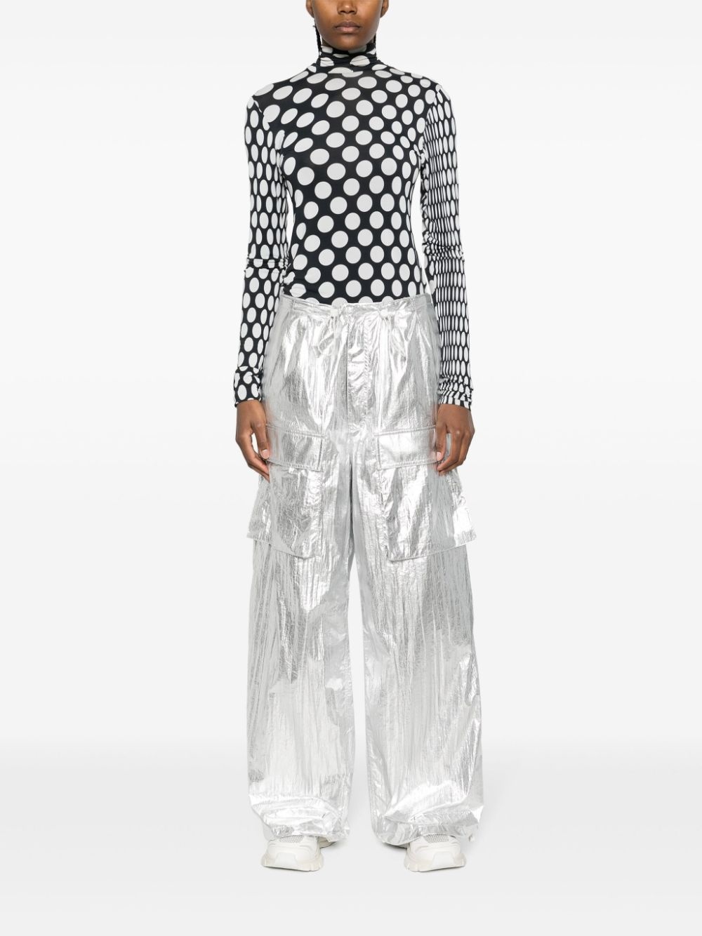 drawstring-fastening metallic trousers - 2