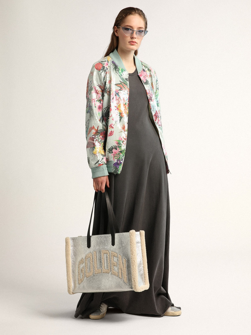 Golden Goose East-West California Bag in silver laminated leather with merino wool inserts outlook