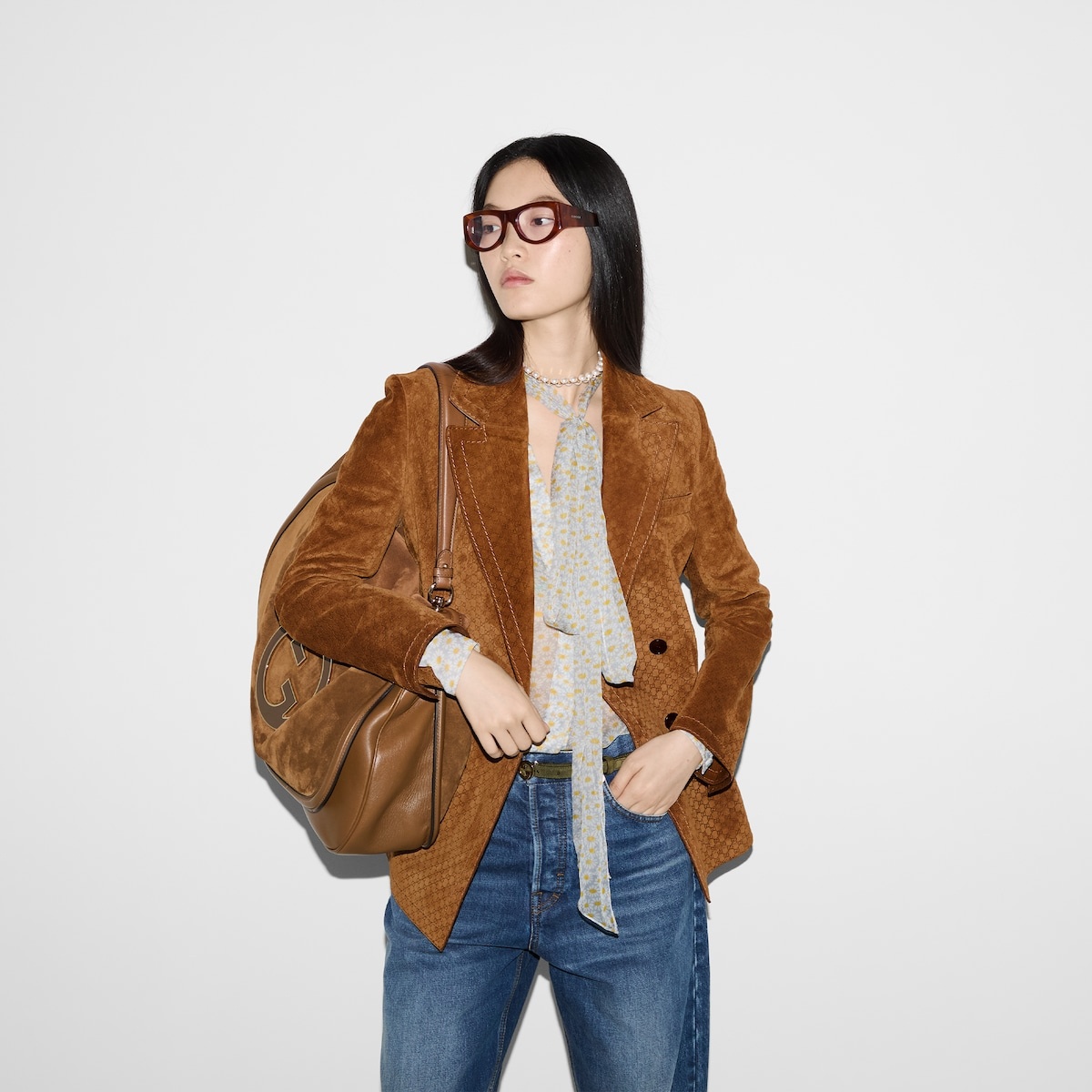 GG suede double-breasted jacket - 6