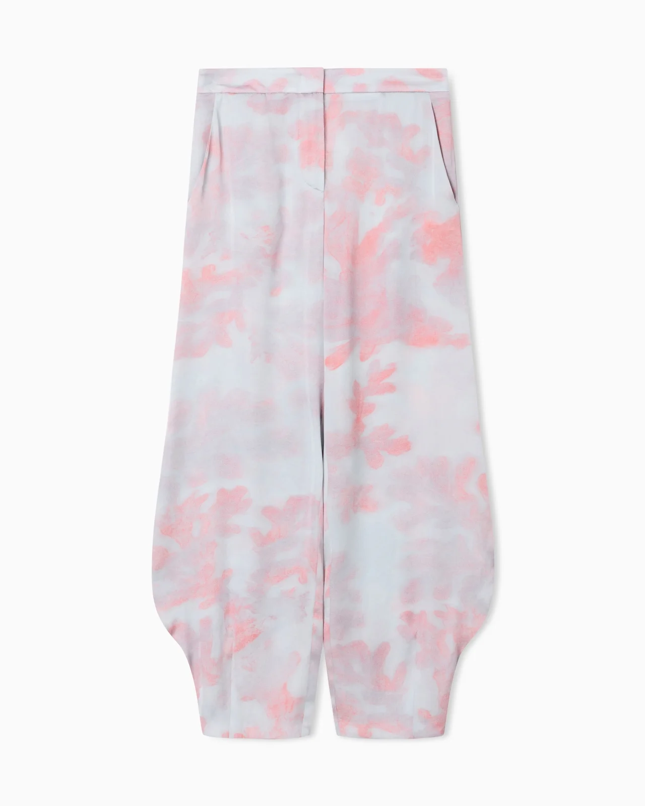 ROUNDED HEM TROUSERS IN CORAL PRINT SILK - 1