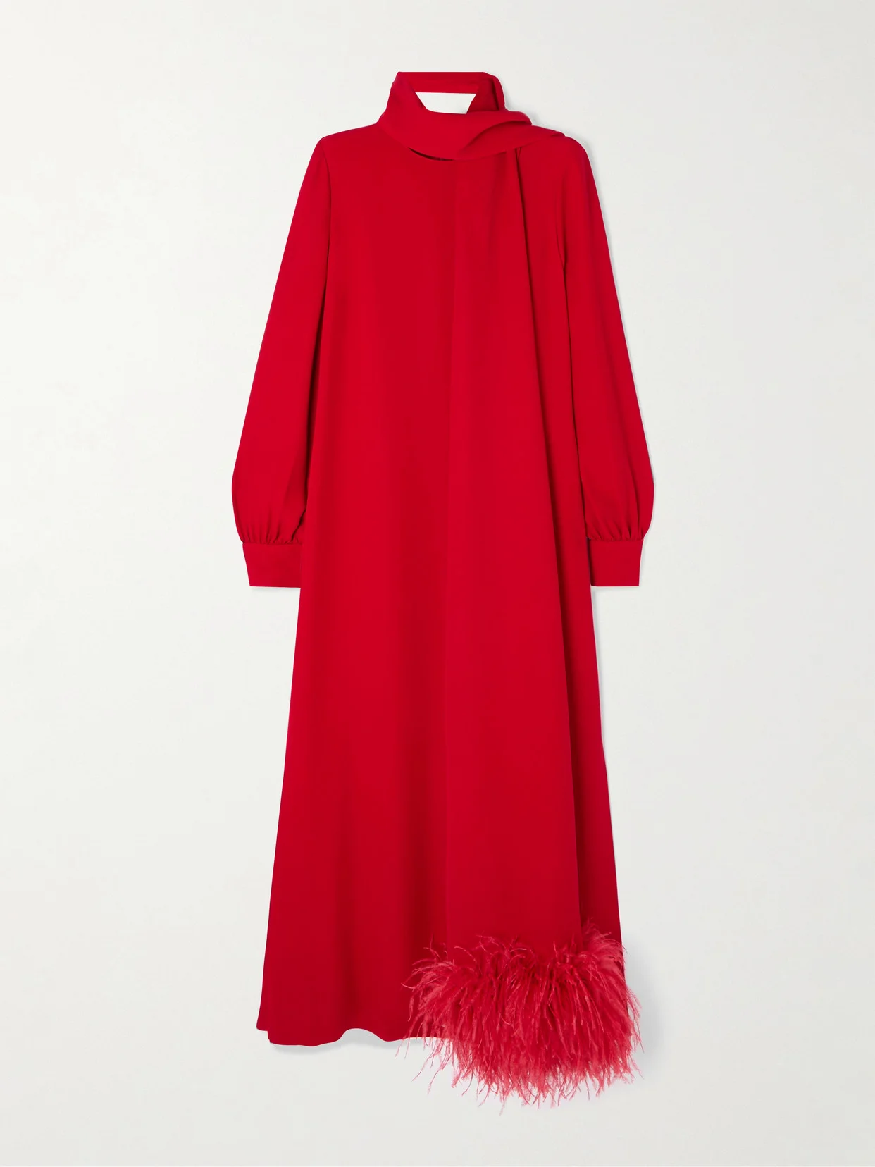 Tie-neck Feather-trimmed Silk-crepe Gown - 1
