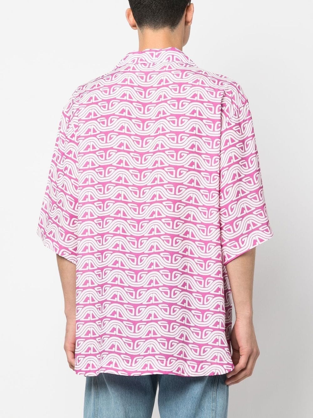 wave printed bowling shirt - 4