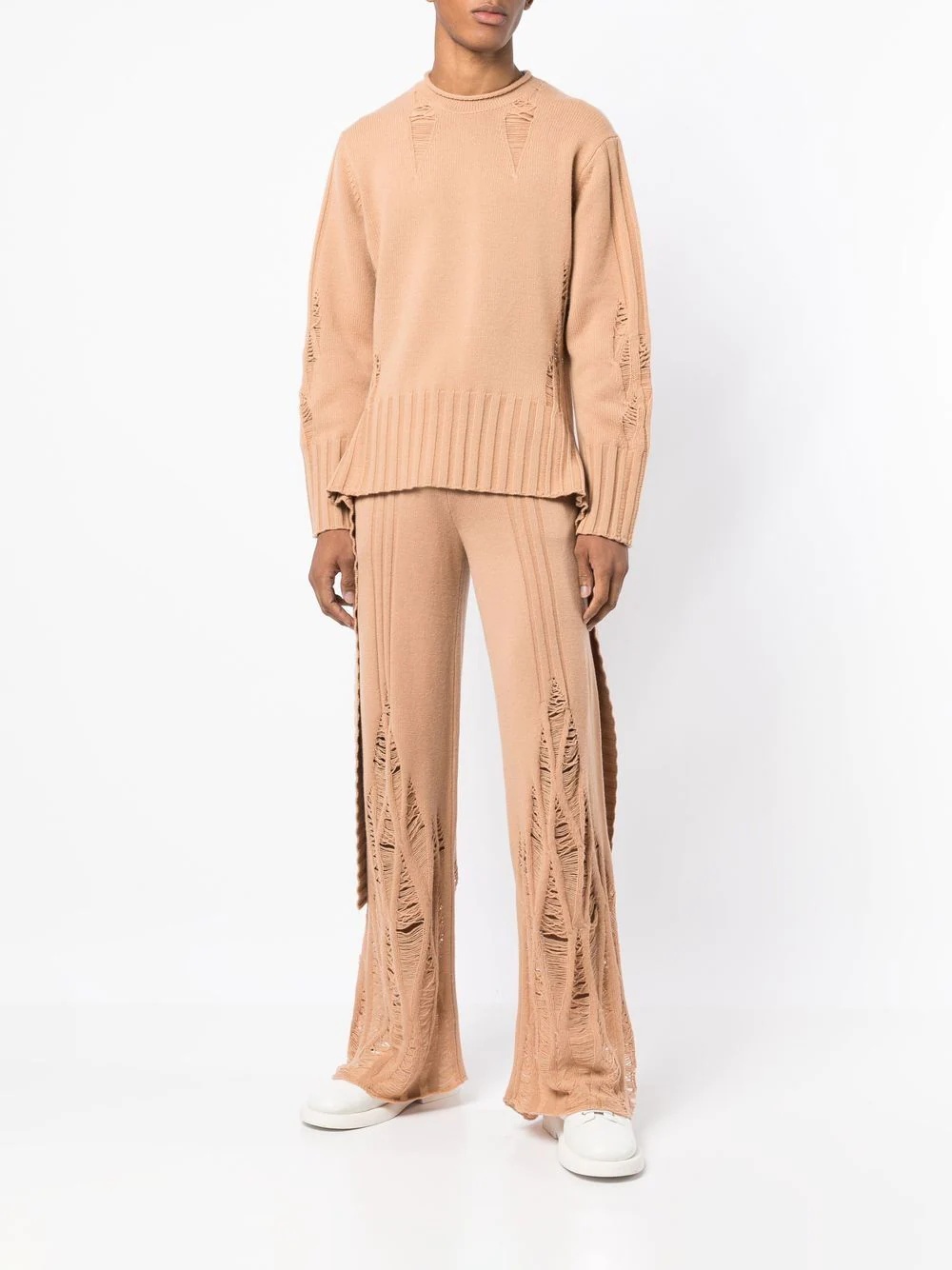 distressed high-waist cashmere trousers - 3