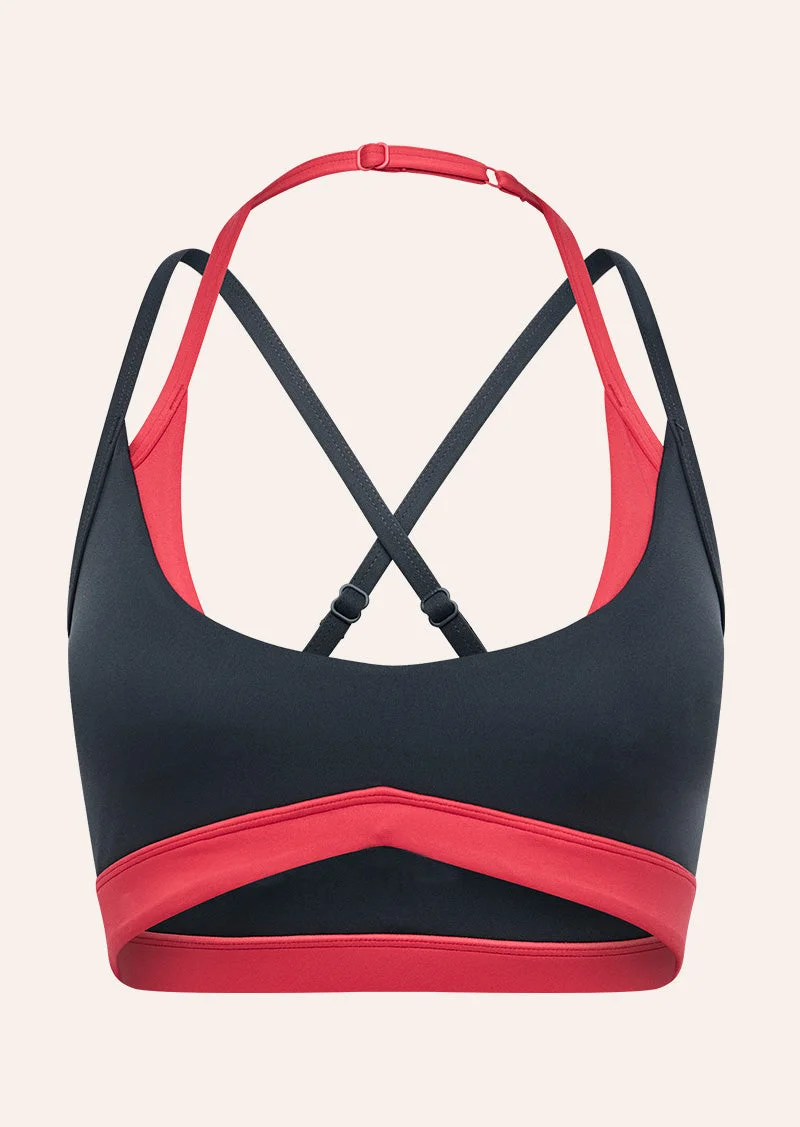 OVERRIDE SPORTS BRA IN ASPHALT & STRAWBERRY - 1