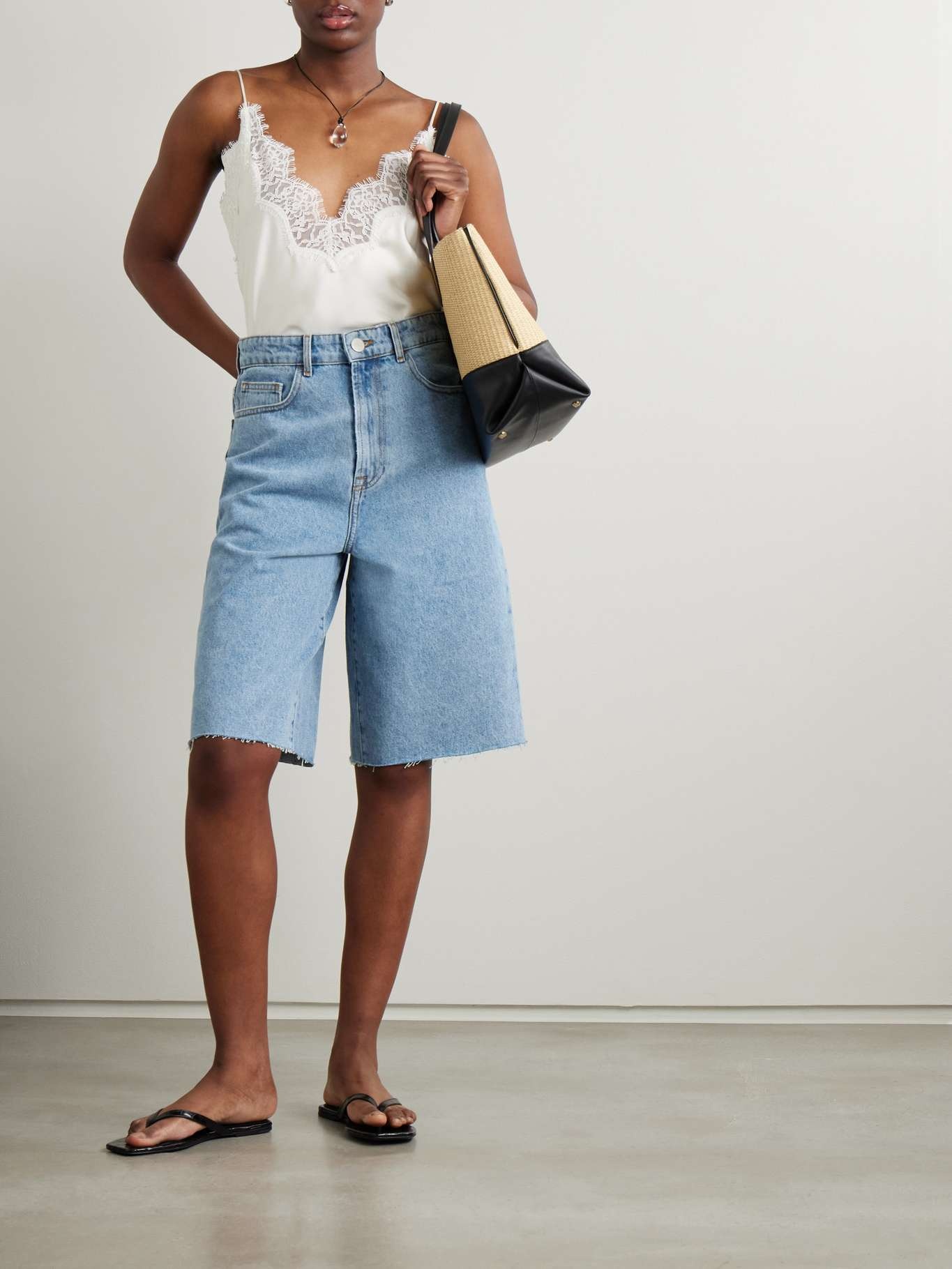 Frayed denim shorts Dark denim - 2