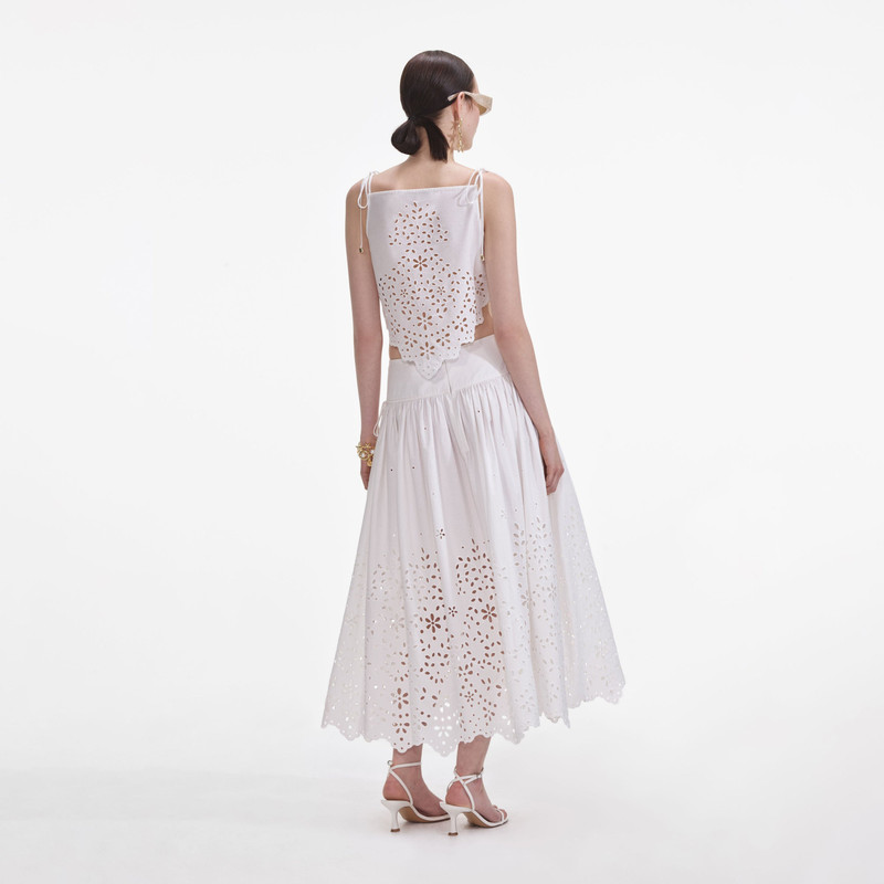 self-portrait White Cotton Embroidered Midi Skirt outlook