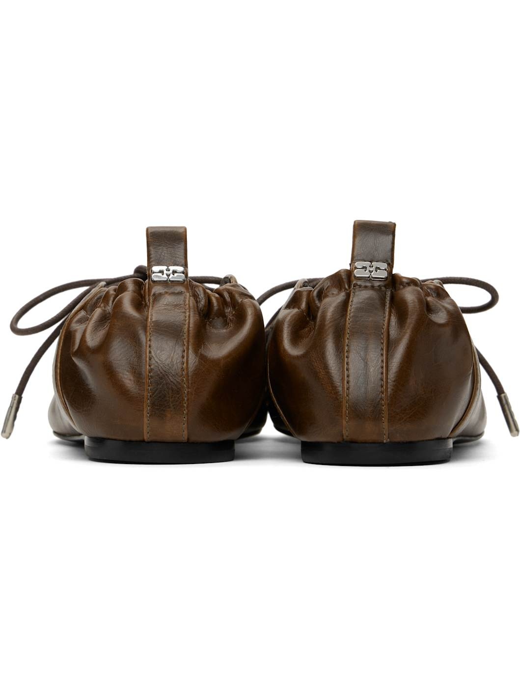 Khaki Oleatex Lace-Up Ballerina Flats - 2