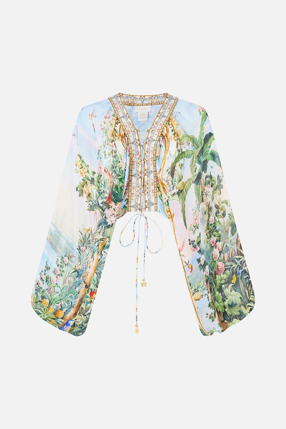 LACE UP FRONT BLOUSON SLEEVE BLOUSE SISI SOCIETY - 1