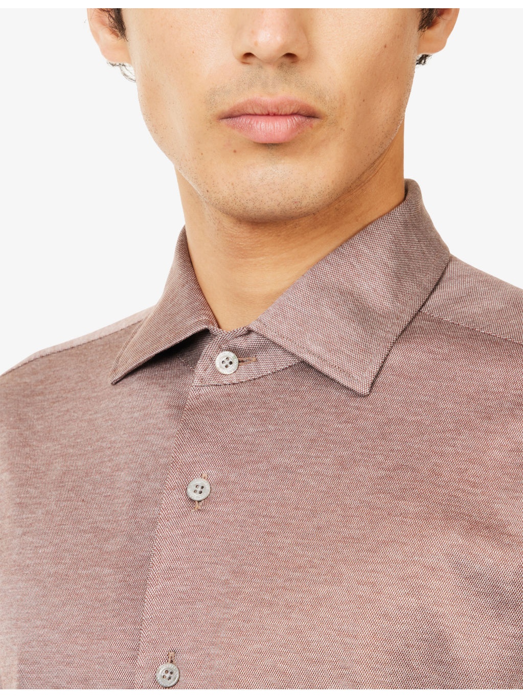 Pointed-Collar Long-Sleeve Jersey Shirt - 5