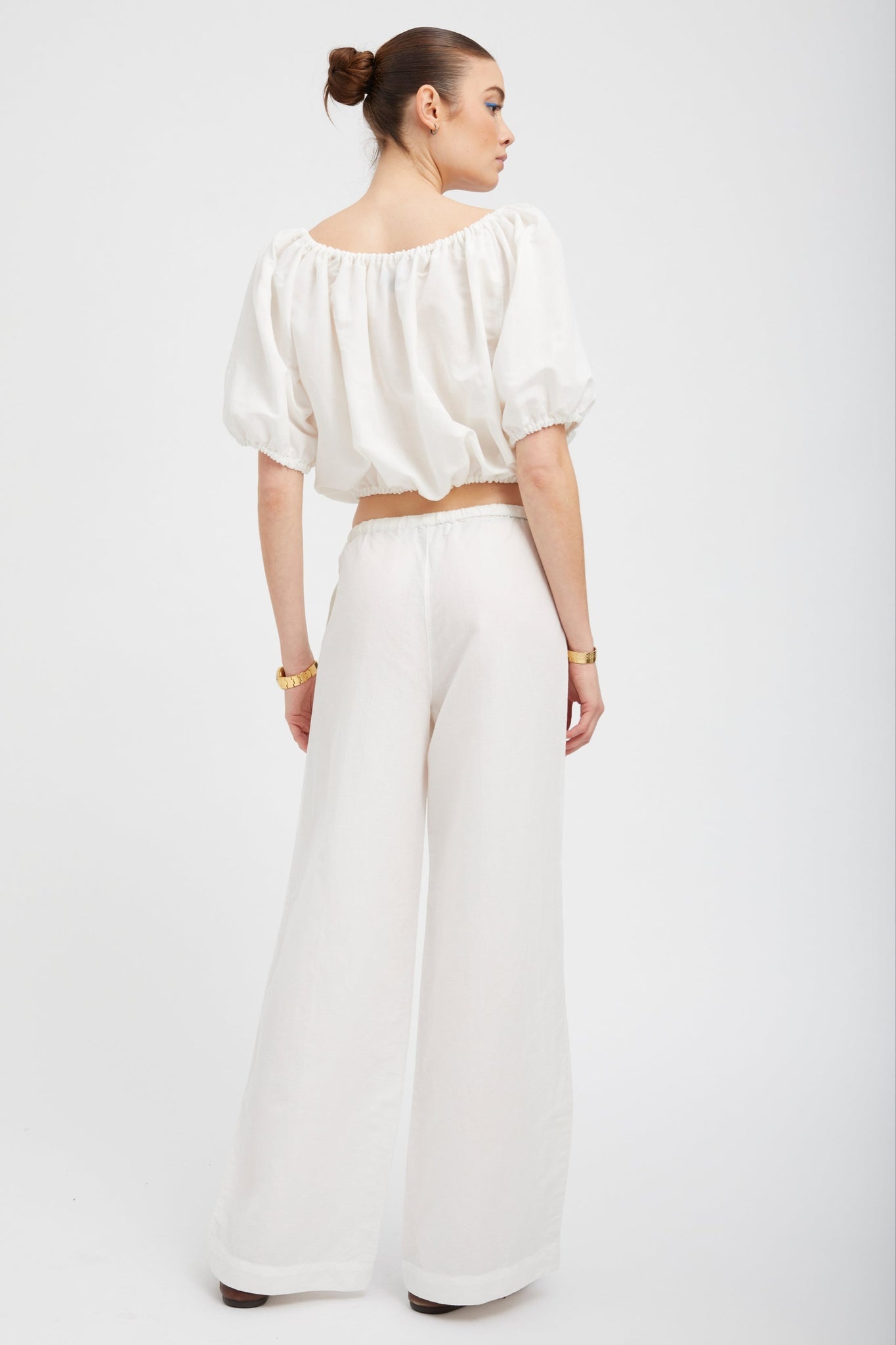 WHITE LINEN DRAWSTRING PANTS - 4