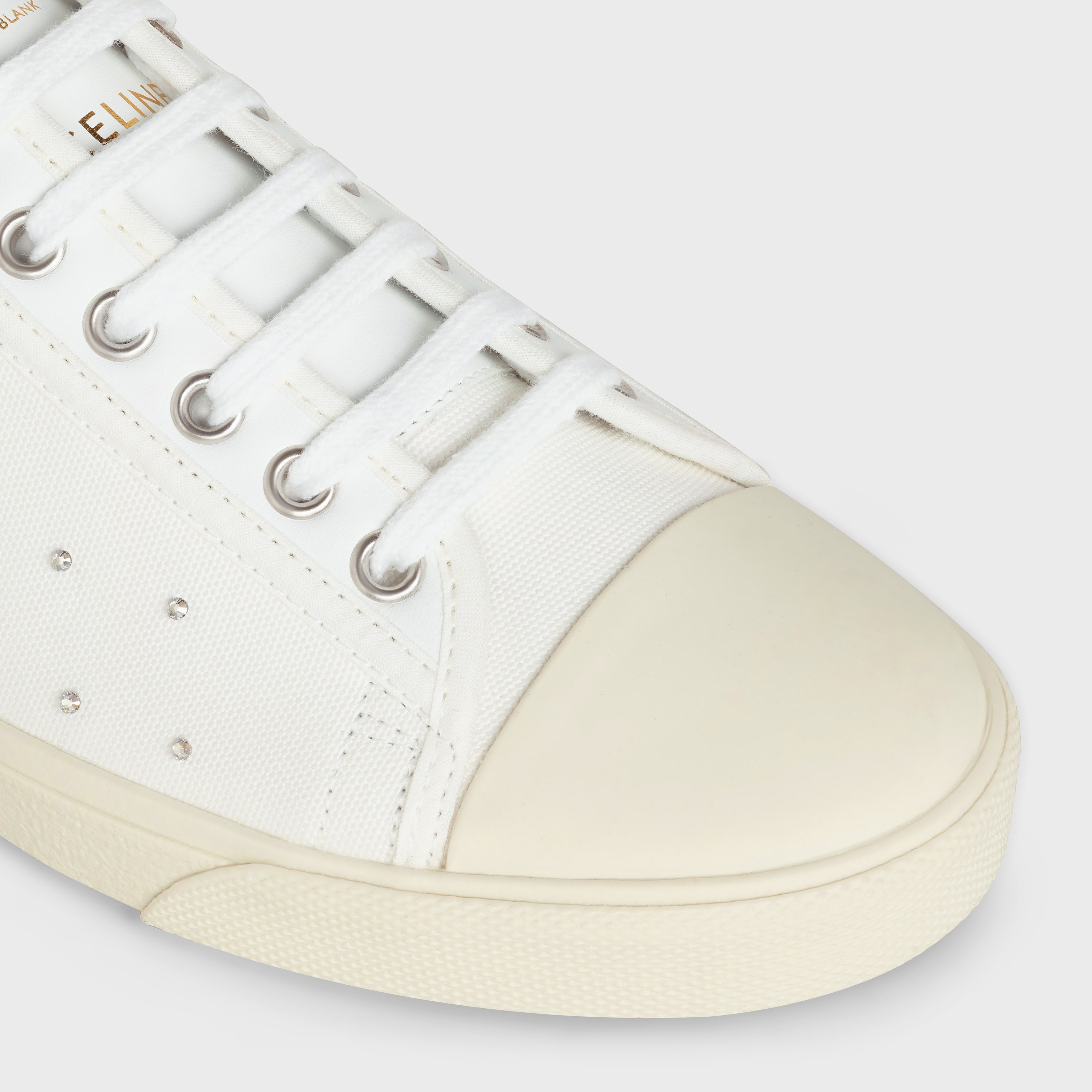 CELINE BLANK LOW LACE UP SNEAKER WITH TOE CAP  IN CANVAS AND CALFSKIN - 4