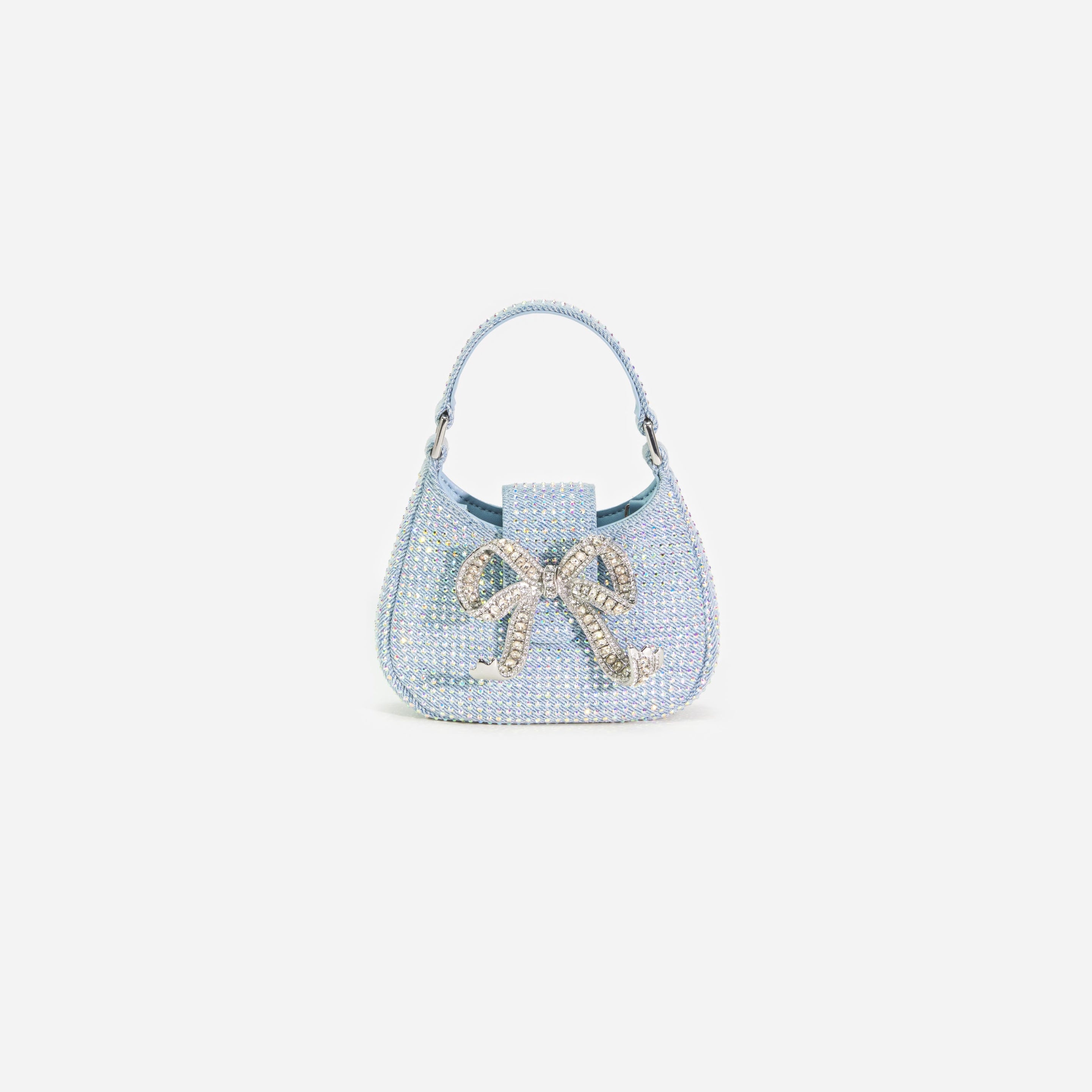 Blue Rhinestone Denim Cresent Bag - 1