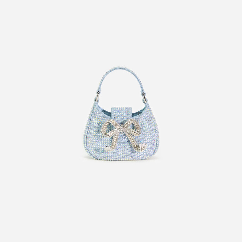 Blue Rhinestone Denim Cresent Bag 1