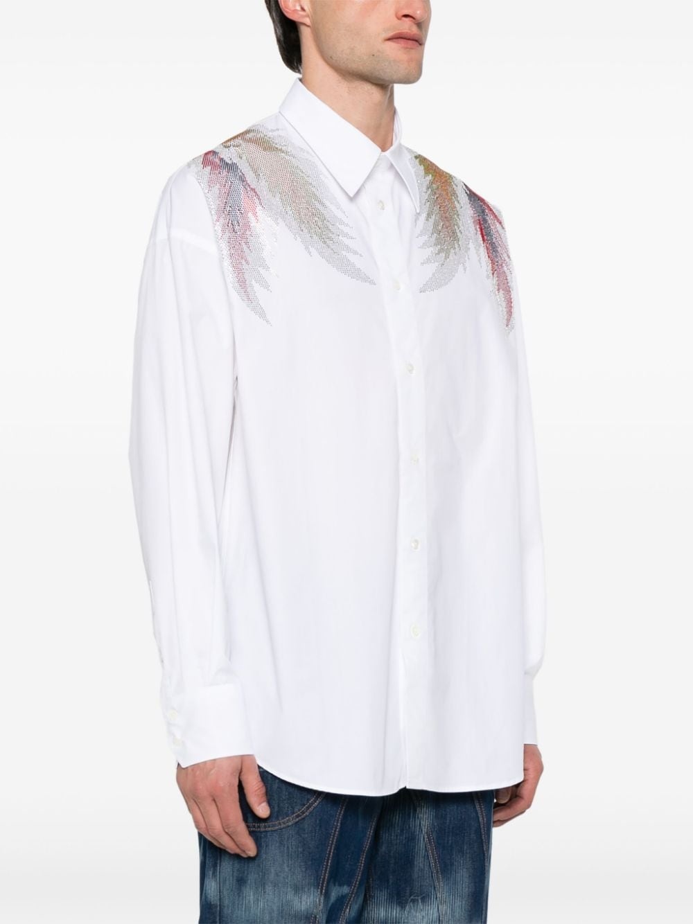 rhinestone-wings poplin shirt - 3